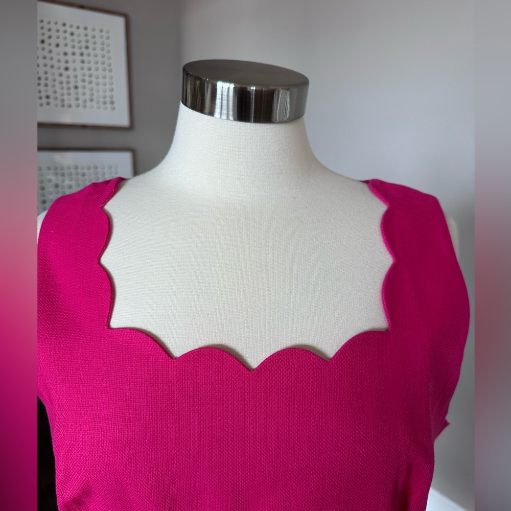 J. Crew Factory Cotton Scalloped Hem/Neckline A-Line Sheath Midi Dress Pink 14 - Picture 5 of 14